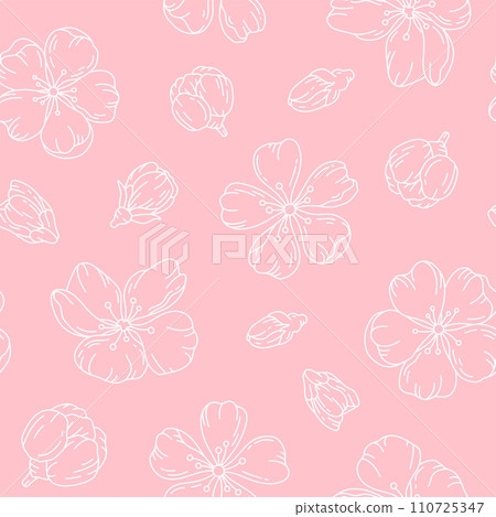 Hand drawn seamless pattern cherry blossom sketch white line. Spring bud vintage japanese wrap paper texture print fabric design wallpaper backdrop gift print sticker tropical mandala garden romantic Hand drawn seamless pattern cherry blossom sketch white line. Spring bud vintage japanese wrap paper texture print fabric design wallpaper backdrop gift print sticker tropical mandala garden romantic 110725347