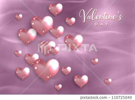 Happy Valentines day elegant card. 3D glossy pink glass hearts on old rose paper background. Fashion Holiday poster, jewels. Concept for Valentines banner, flyer, party invitation, jewelry gift shop Happy Valentines day elegant card. 3D glossy pink glass hearts on old rose paper background. Fashion Holiday poster, jewels. Concept for Valentines banner, flyer, party invitation, jewelry gift shop 110725840