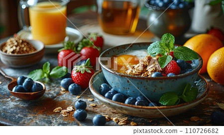 Energize Your Day: Wholesome Breakfast Spread with Fresh and Nutritious Delights 110726682