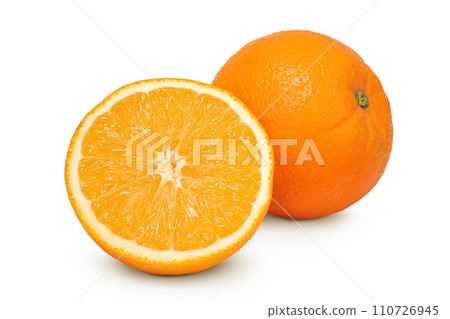 Orange fruit with half isolated on white background with full depth of field Orange fruit with half isolated on white background with full depth of field 110726945