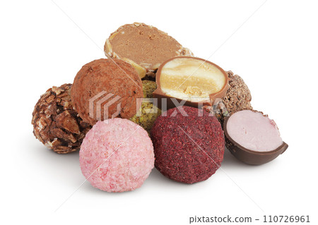 A variety of different truffles Isolated on a white background 110726961