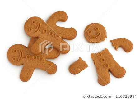 Gingerbread man isolated on white background. Top view. Flat lay. 110726984