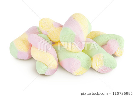 Colorful mini marshmallows isolated on white background with full depth of field 110726995