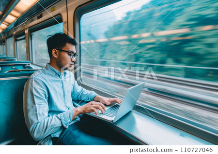 Mobile Productivity on Rails: Asian Professionals Remote Working on a Train 110727046