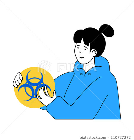 Science laboratory concept with cartoon people in flat design for web. Scientist holding biohazard sign and biological alertness. Vector illustration for social media banner, marketing material. 110727272