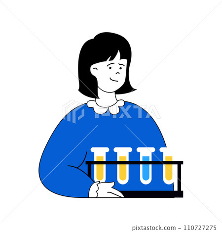 Science laboratory concept with cartoon people in flat design for web. Scientist making pharmaceutical researches in flasks at lab. Vector illustration for social media banner, marketing material. 110727275