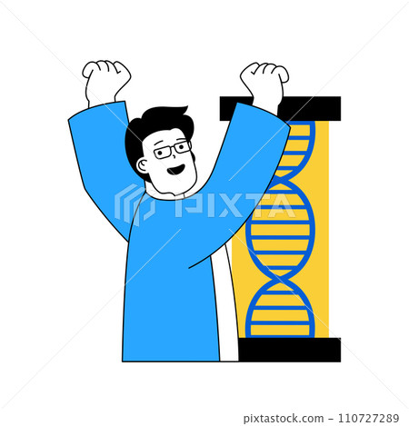 Science laboratory concept with cartoon people in flat design for web. Scientist makes genetic test of dna molecule for medicine. Vector illustration for social media banner, marketing material. 110727289