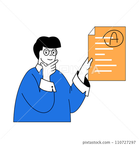 School learning concept with cartoon people in flat design for web. Student successfully completed test and getting high evaluation. Vector illustration for social media banner, marketing material. School learning concept with cartoon people in flat design for web. Student successfully completed test and getting high evaluation. Vector illustration for social media banner, marketing material. 110727297
