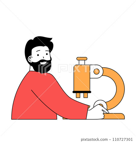 School learning concept with cartoon people in flat design for web. Student making microbiology research with microscope at laboratory. Vector illustration for social media banner, marketing material. 110727301