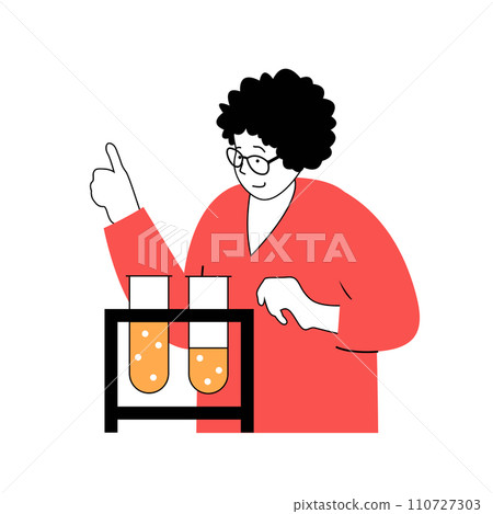 School learning concept with cartoon people in flat design for web. Student making chemical research with test tubes at laboratory. Vector illustration for social media banner, marketing material. 110727303
