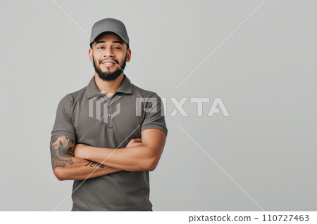 Courier in Polo Tee on Bright Backdrop 110727463