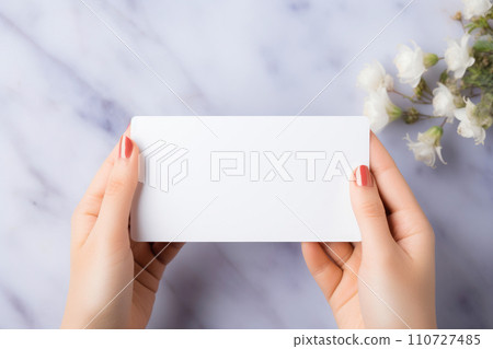 Elegant Female Hand: Blank Business Card Beauty Elegant Female Hand: Blank Business Card Beauty 110727485
