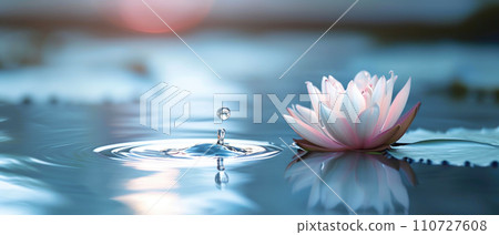 Lotus Bliss: Central Waterdrop in Tranquil Setting Lotus Bliss: Central Waterdrop in Tranquil Setting 110727608