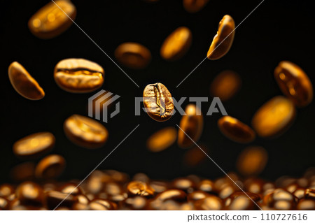 Luxurious Coffee Dance: Floating Gold Beans Luxurious Coffee Dance: Floating Gold Beans 110727616