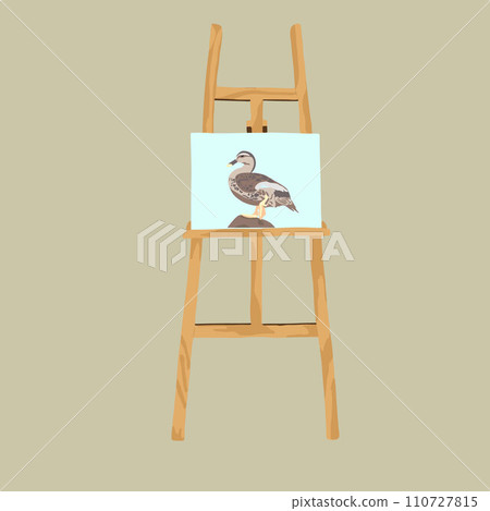 A drawing of a wild duck on an easel. A drawing of a wild duck on an easel. 110727815
