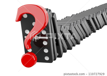Domino effect. Question symbol stopping the domino effect. 3D rendering 110727929