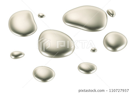 Melting metallic drops, 3D rendering Melting metallic drops, 3D rendering 110727937