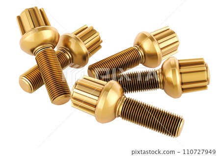 Anti theft bolts, golden. 3D rendering Anti theft bolts, golden. 3D rendering 110727949