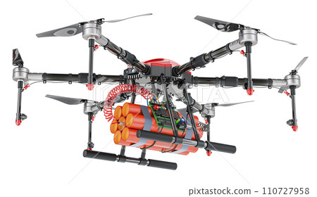 Military Drone with TNT bomb explosive, 3D rendering Military Drone with TNT bomb explosive, 3D rendering 110727958