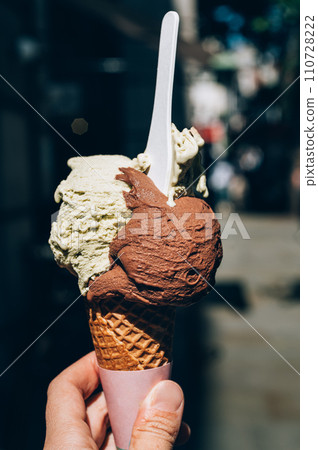 Amazing gelato ice cream during summer hot day Amazing gelato ice cream during summer hot day 110728222