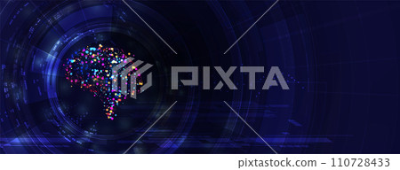 Abstract Artificial intelligence. Cloud computing. Machine learning. Technology web background. Virtual concept futuristic background 110728433