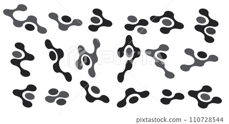 Pattern with circle connect shape. Metaball dots icon. Integration technology symbols. Abstract point movement. Transition connected round blobs. Vector texture illustration Isolated white background. 110728544
