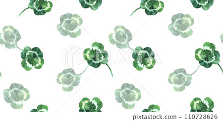 St. Patrick s day seamless pattern on white background. Nature background with watercolor clover. Watercolor summer clover leaf design. St. Patrick s day seamless pattern on white background. Nature background with watercolor clover. Watercolor summer clover leaf design. 110728626