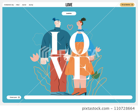 Valentine: Tender Moments -modern flat vector concept illustration of a couple in loving gaze, looking to each other holding hands. Metaphor of blossoming love, unity, affection, connection, growth Valentine: Tender Moments -modern flat vector concept illustration of a couple in loving gaze, looking to each other holding hands. Metaphor of blossoming love, unity, affection, connection, growth 110728664