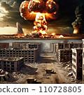 AI-generated content. War, nuclear explosion on the planet, horror and panic, destroyed empty cities (AI) 110728805
