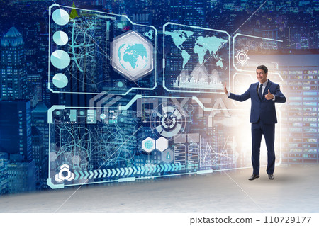 Businessman in visual analytics business concept 110729177