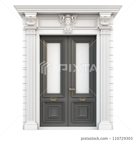 AI-generated content. Double modern doors isolated on a transparent or white background. Modern door style close up. A design element to be inserted into a design or project. 110729303