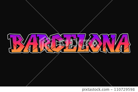 Barcelona - single word, letters graffiti style. Vector hand drawn logo. Funny cool trippy word Barcelona, fashion, graffiti style print t-shirt, poster concept 110729598