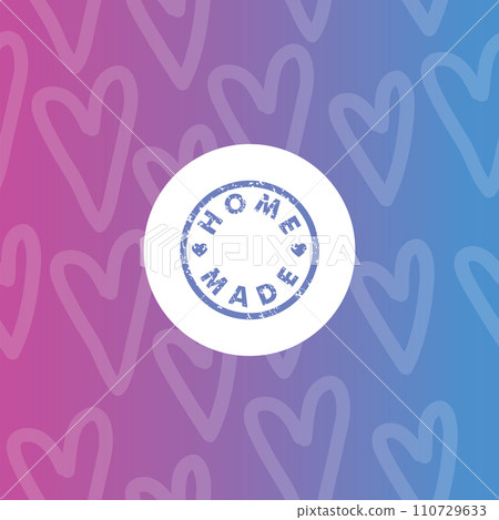 Homemade design element - stamp, label, sticker, with seamles heart pattern 110729633