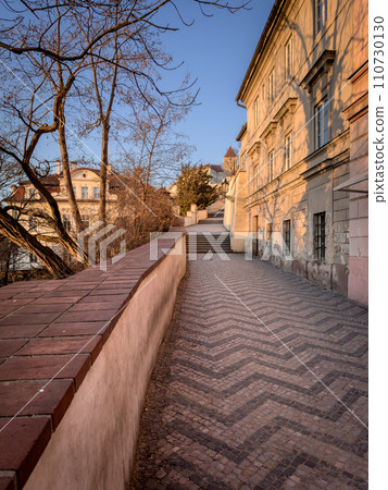 Winter frosty morning in old Prague 110730130