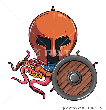 Cartoon character gladiator fighter octopus with protection shield. Illustration for fantasy, science fiction and adventure comics Cartoon character gladiator fighter octopus with protection shield. Illustration for fantasy, science fiction and adventure comics 110730153