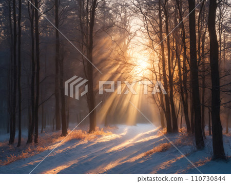 Sunlight in the snowy forest Sunlight in the snowy forest 110730844
