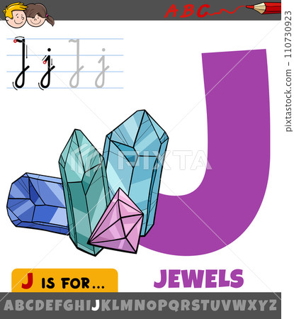 letter J from alphabet with cartoon jewels objects 110730923