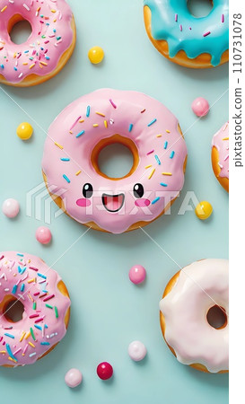 Kawaii cartoon donut with frosting drawing artwork Kawaii cartoon donut with frosting drawing artwork 110731078
