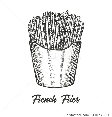 French fries hand drawn sketch illustration. Vector detailed fast food icon. French fries hand drawn sketch illustration. Vector detailed fast food icon. 110731161