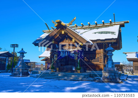 Takaishi Shrine building in Asao Ward, Kawasaki City, Kanagawa Prefecture after snowfall 110733583