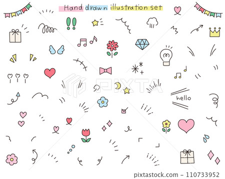 簡單的裝飾插圖集。向量，心，可愛 110733952