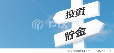 投資和儲蓄招牌和藍天。複製空間。 3D（水平） 110734206