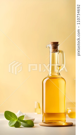 olive oil and leaves of olive oil with copy space background olive oil and leaves of olive oil with copy space background 110734692