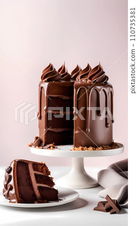 stack of chocolate cake with cream 110735381