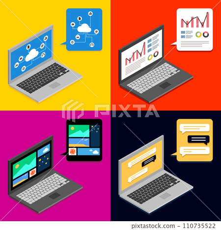 illustration of use laptop for web surfing and social media 110735522