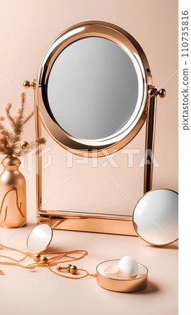 picture of a mirror for makeup cosmetic on a soft color background picture of a mirror for makeup cosmetic on a soft color background 110735816