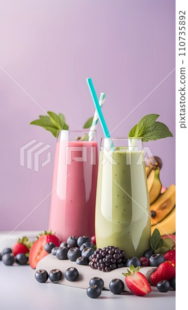 homemade smoothie juice yogurt with fruits and berries 110735892