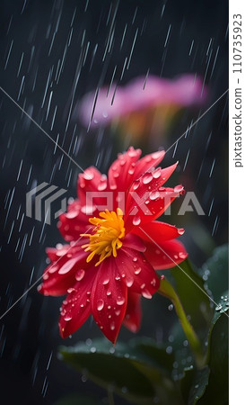 Beautiful flower with water drops in rain Beautiful flower with water drops in rain 110735923