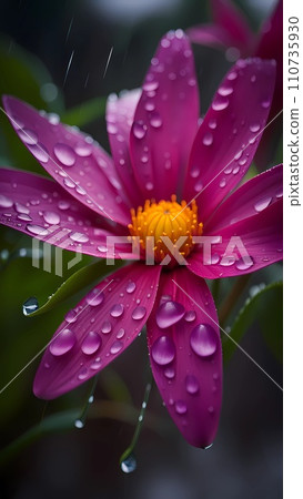 Beautiful flower with water drops in rain Beautiful flower with water drops in rain 110735930