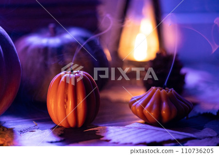 Smoke from autumn extinguished candles. Melancholic beauty, lyrical ambience 110736205